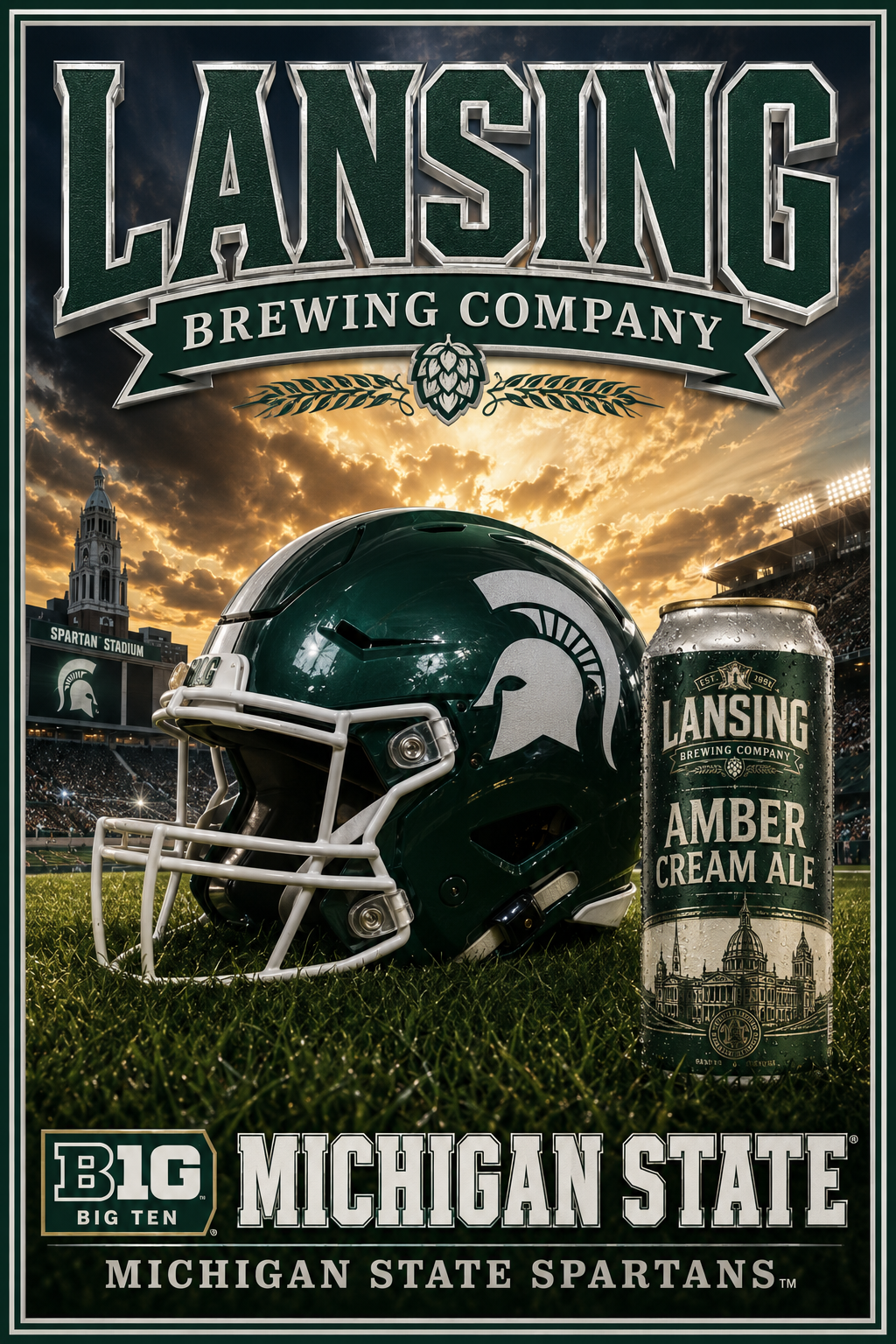 Michigan State Football Lansing Brewing Company Wall Art Print