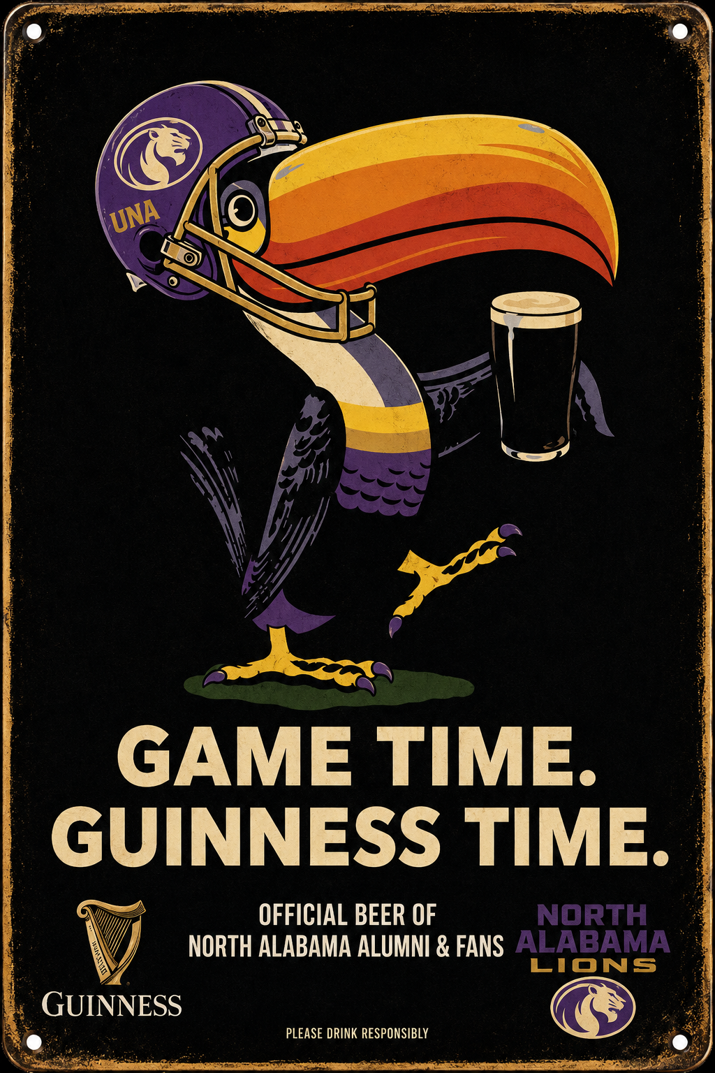 Guinness North Alabama Lions Game Time Vintage-Style Sign