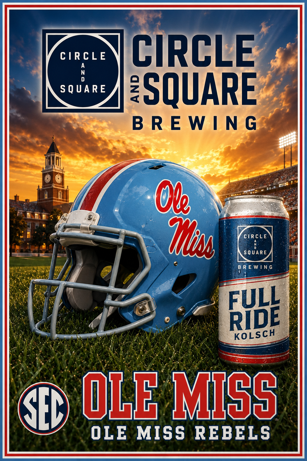 Ole Miss Football Helmet and Brewing Poster Design
