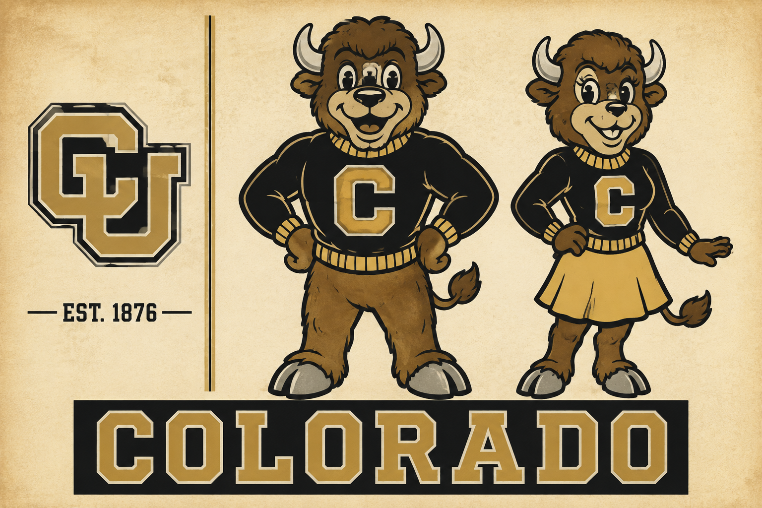 Colorado Buffalo Mascot Wall Art Print