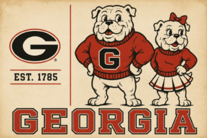 Georgia Bulldogs Cartoon Couple Vintage-Inspired Wall Art