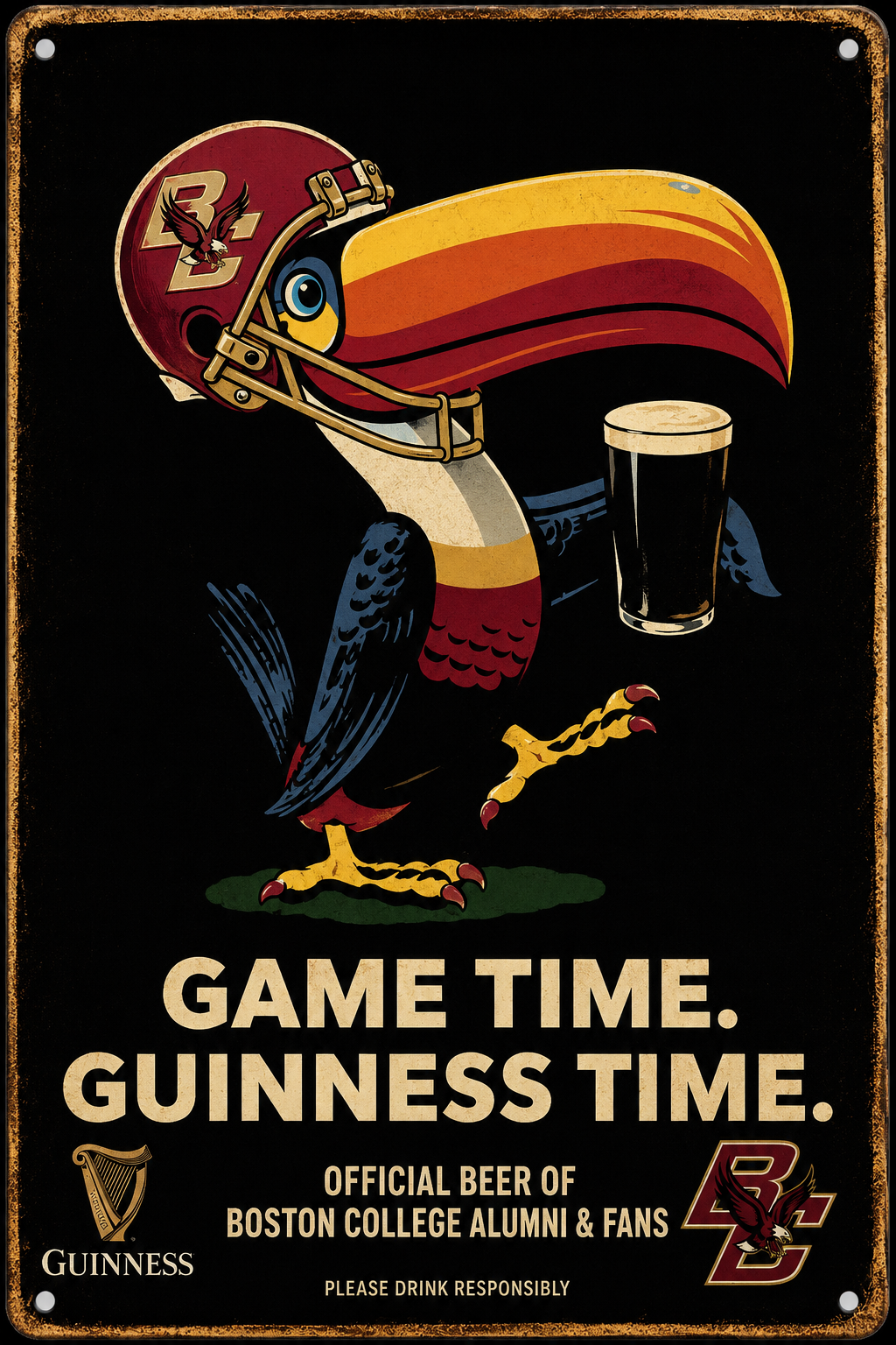 Game Time Guinness Boston College Eagle Metal-Style Wall Sign