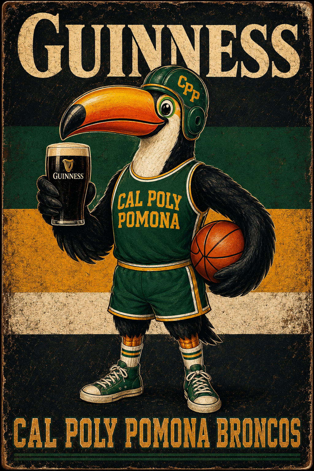 Guinness Cal Poly Pomona Broncos Toucan Vintage-Style Wall Art