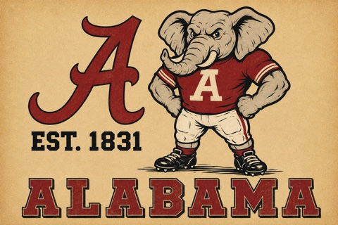 Vintage-Style Alabama Elephant Graphic Wall Art