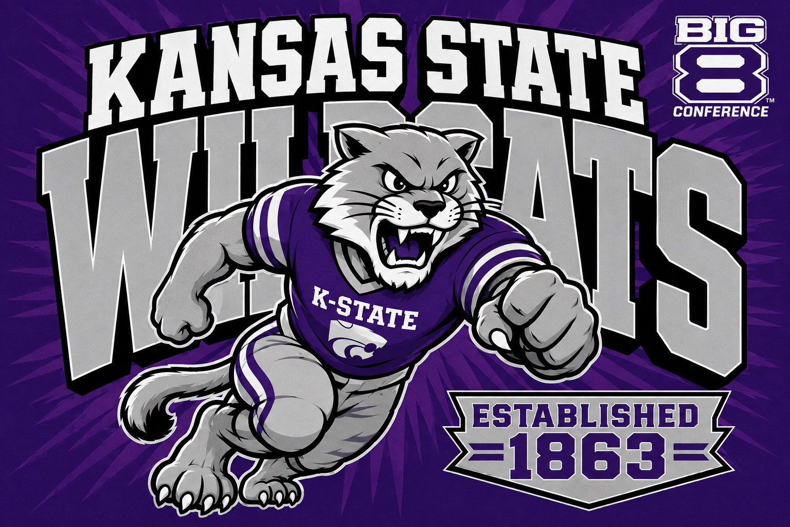 Kansas State Wildcats Purple Retro Wall Art Design