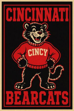 Cincinnati Bearcats Bear Mascot Wall Art Poster