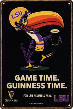 LSU Football Guinness Time Vintage-Style Metal Wall Sign