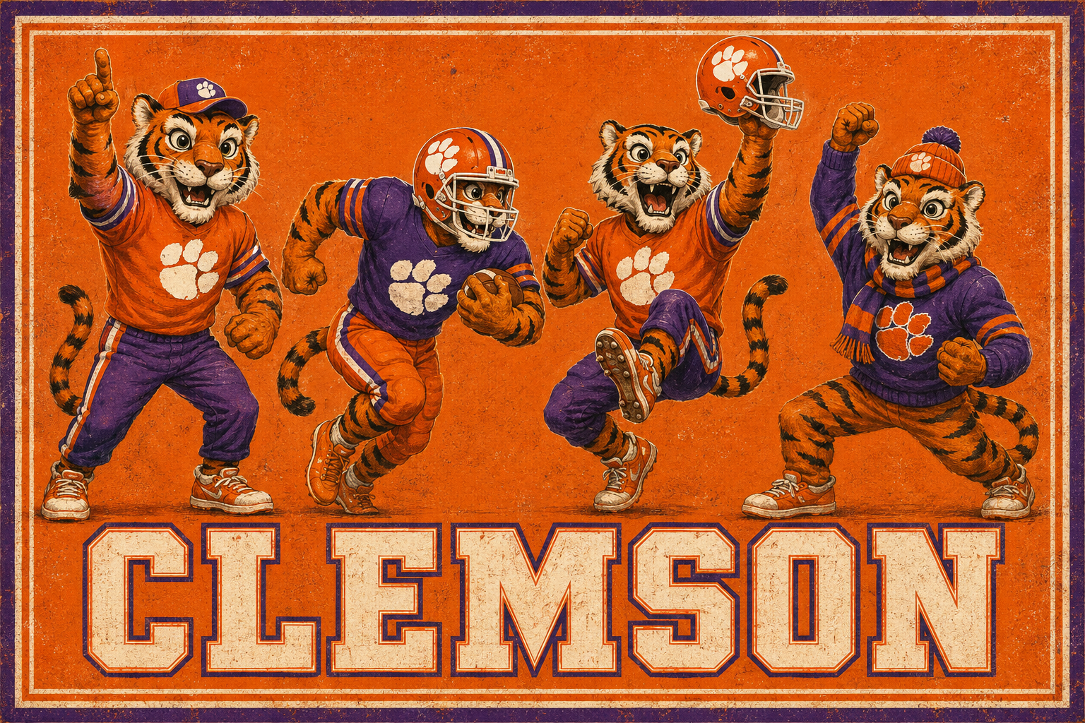 Clemson Tigers Football Vintage-Style Wall Art Print