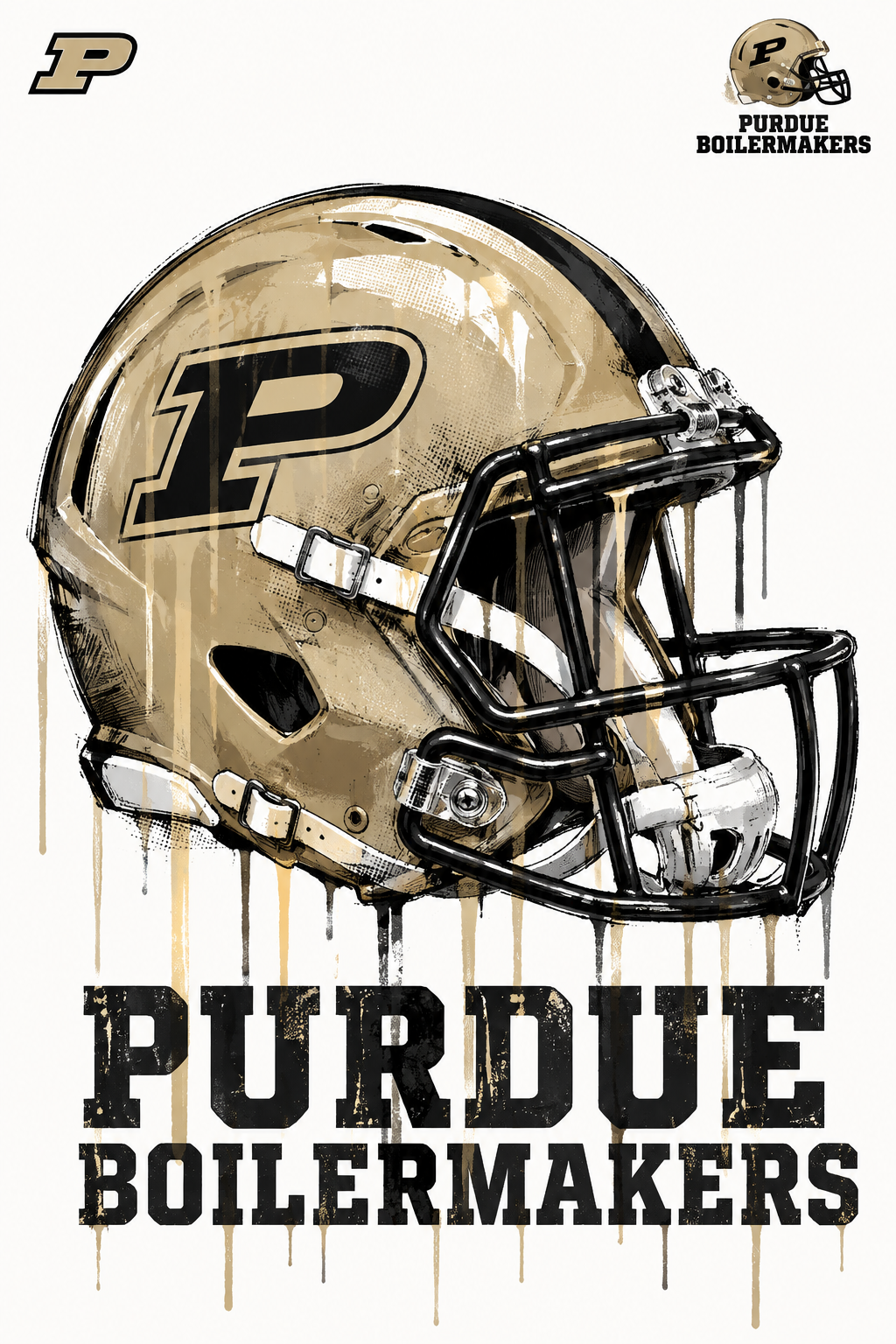 Purdue Boilermakers Gold Football Helmet Wall Art