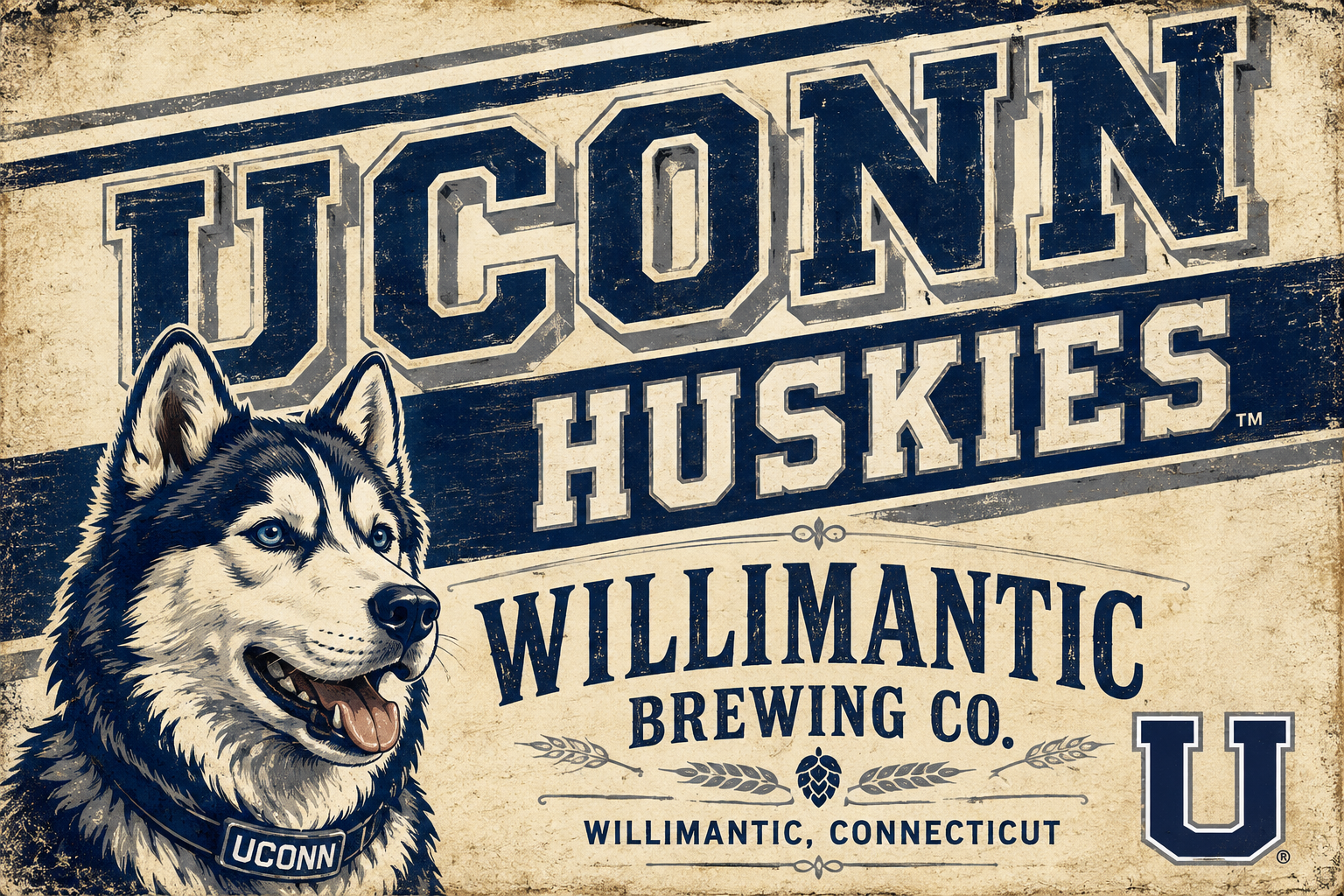 UConn Huskies Willimantic Brewing Co. Vintage-Style Wall Art