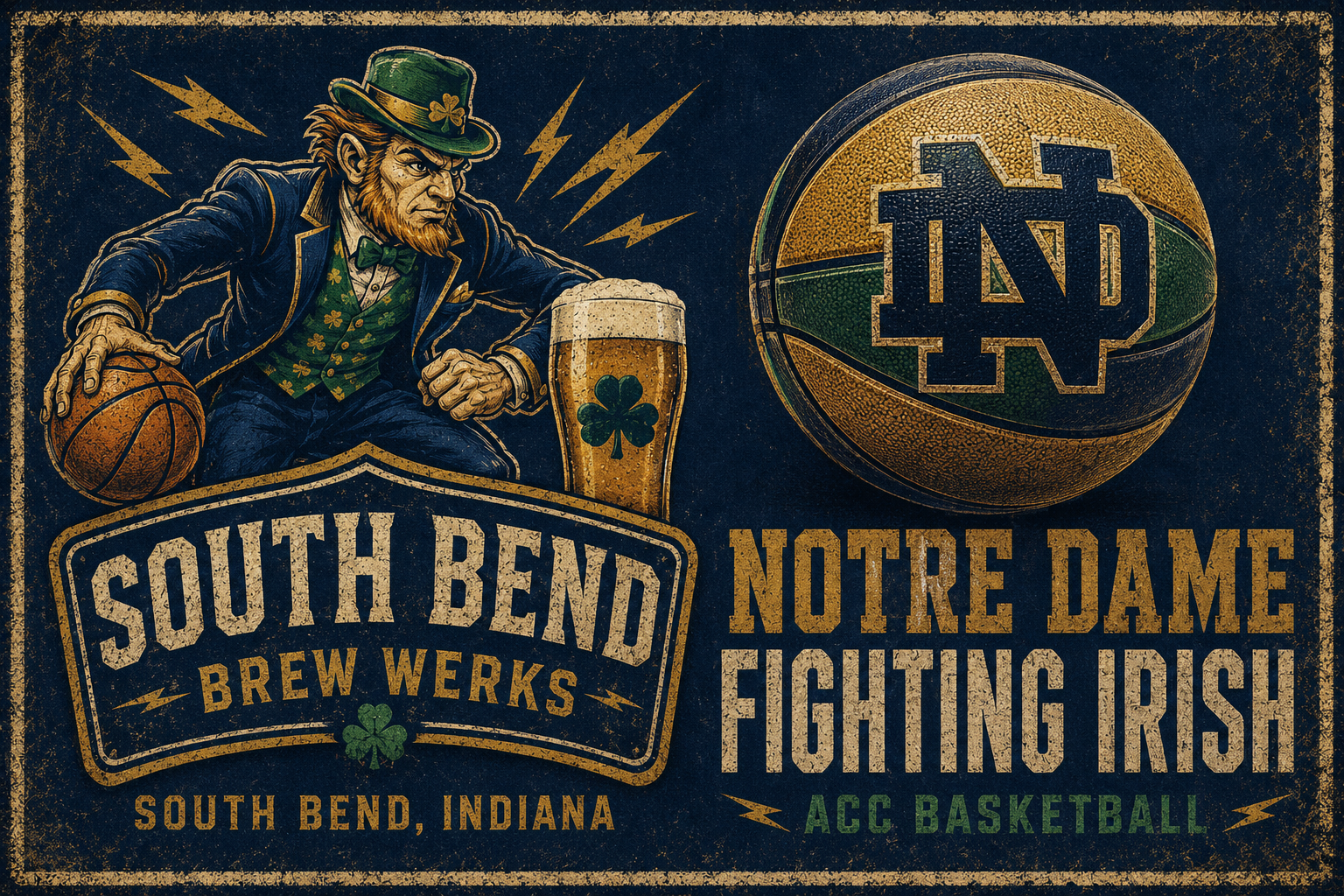 South Bend Notre Dame Irish Basketball Vintage-Style Wall Art
