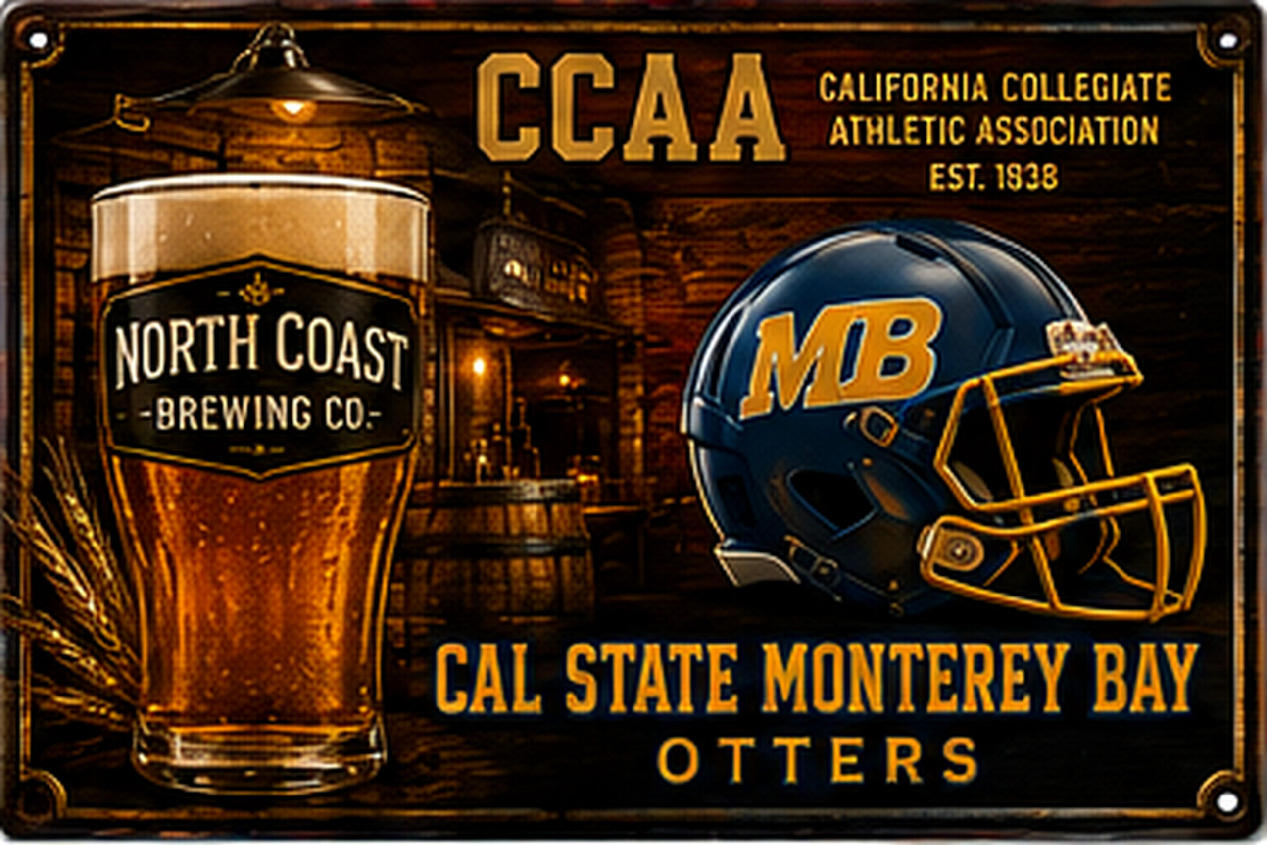 Cal State Monterey Bay Otters Beer and Football Wall Sign