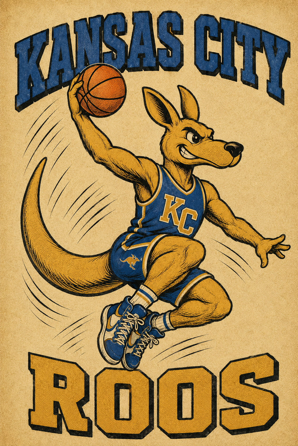 Kansas City Roos Kangaroo Basketball Wall Art Print