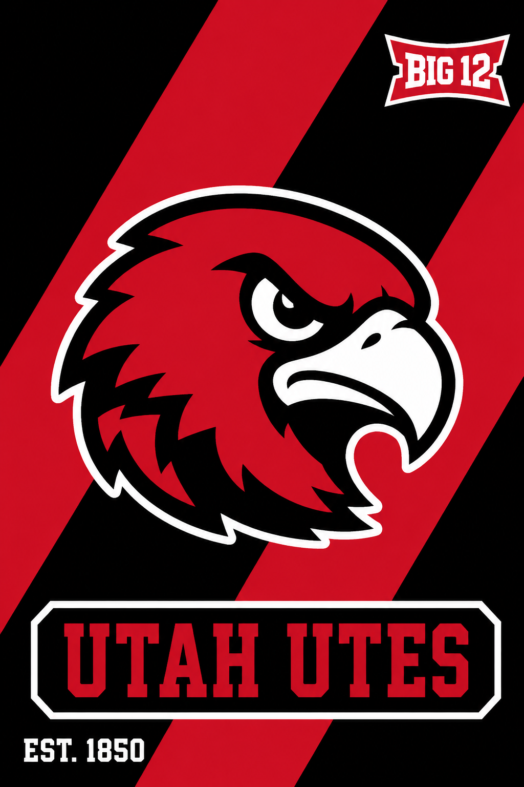 Utah Utes Big 12 Red Black Mascot Wall Art