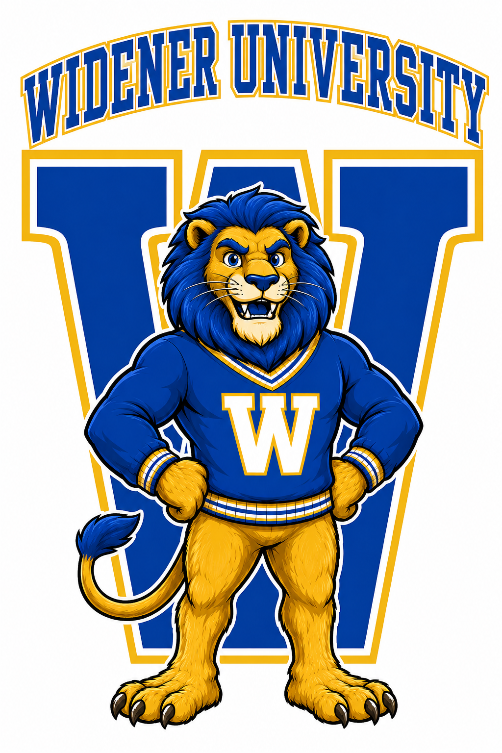 Widener University Blue and Gold Lion W Graphic