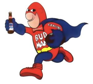 Bud Man Cartoon Superhero Beer Design