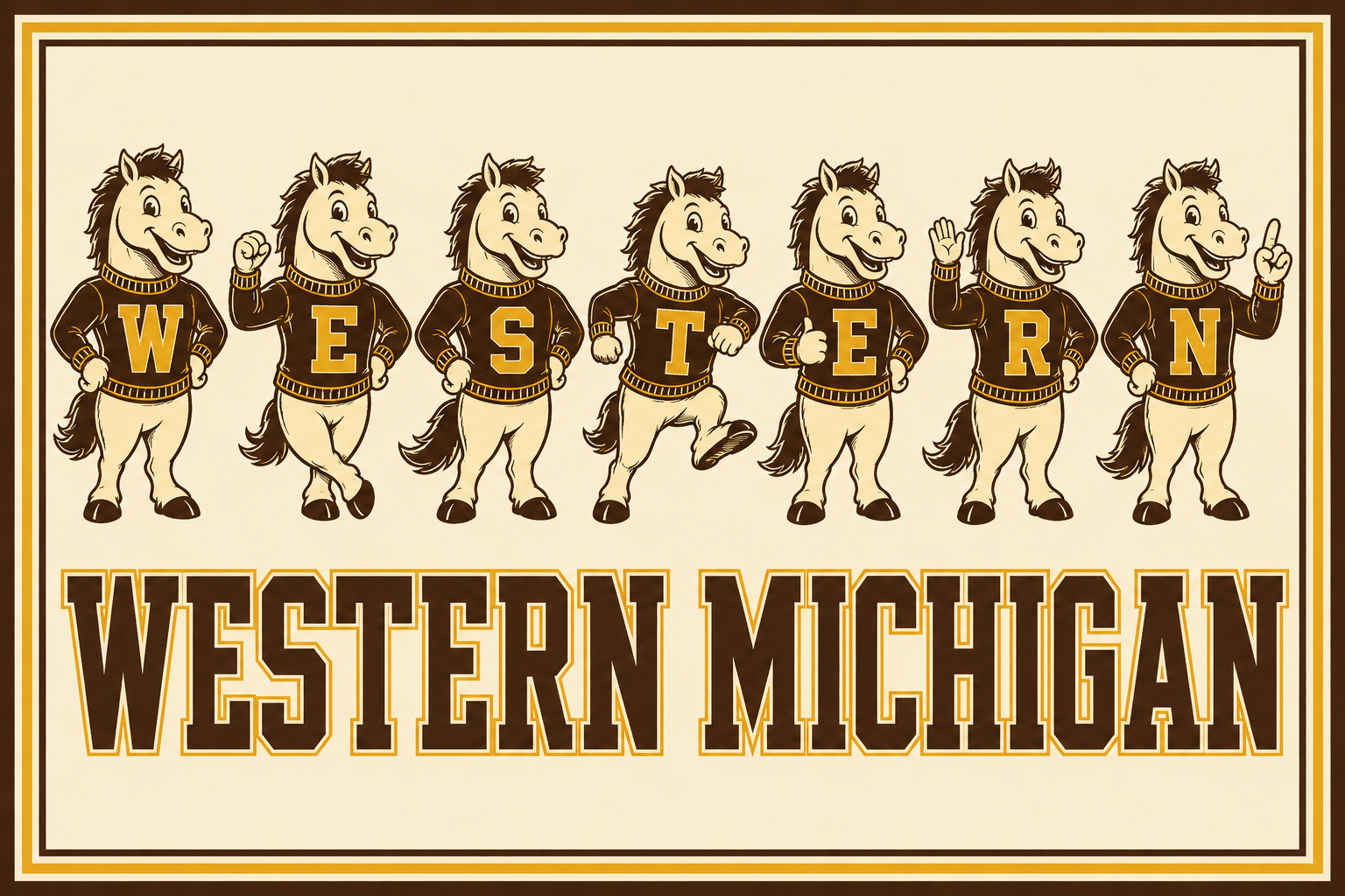 Western Michigan Horse Mascot Retro Collegiate Wall Art