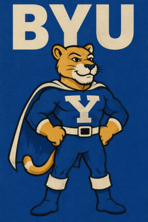 BYU Cougar Superhero Vintage-Style Wall Art Print