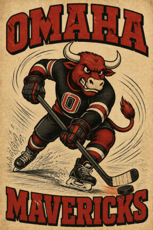 Omaha Mavericks Bull Hockey Wall Art Print