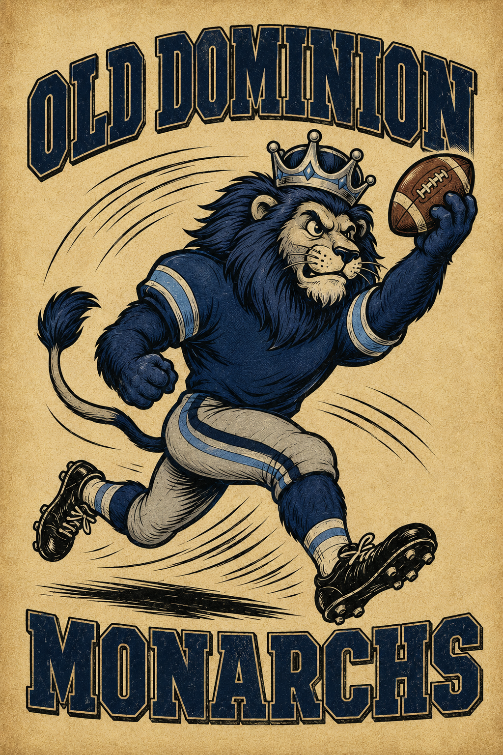 Old Dominion Monarchs Lion Football Vintage-Style Wall Art