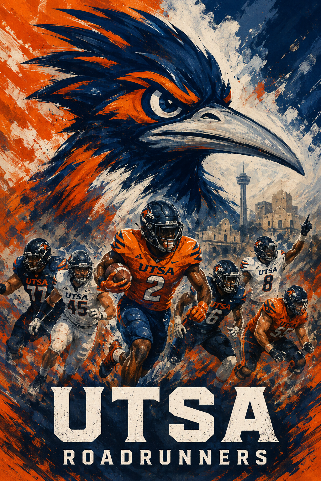 UTSA Roadrunners Football Team Graphic Wall Art