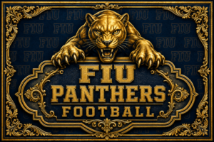 FIU Panthers Football Ornate Gold Panther Wall Art