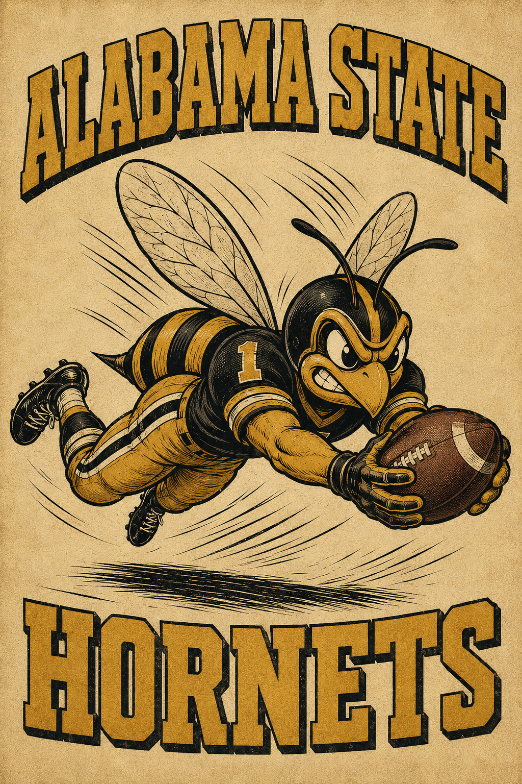 Alabama State Hornets Football Vintage-Style Wall Art