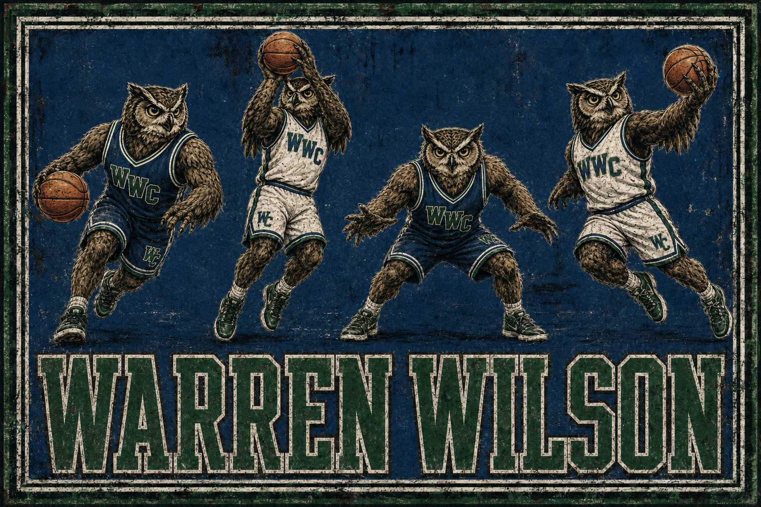 Warren Wilson Owl Basketball Distressed Wall Art
