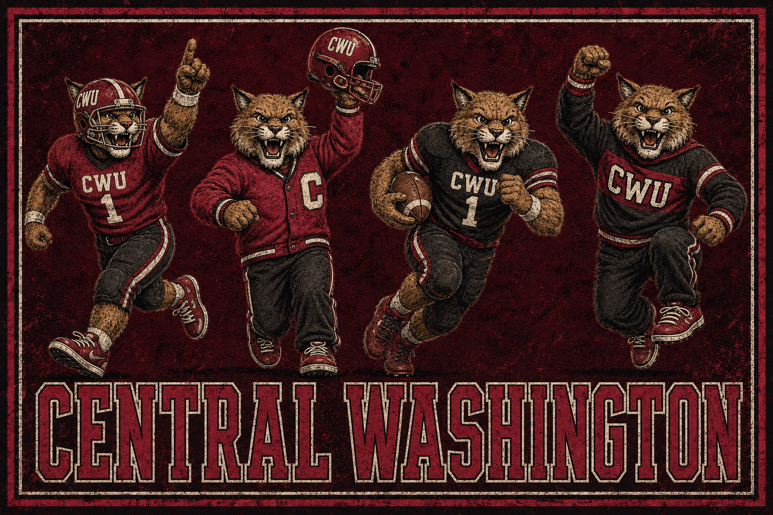 Central Washington Wildcats Football Vintage-Style Wall Art