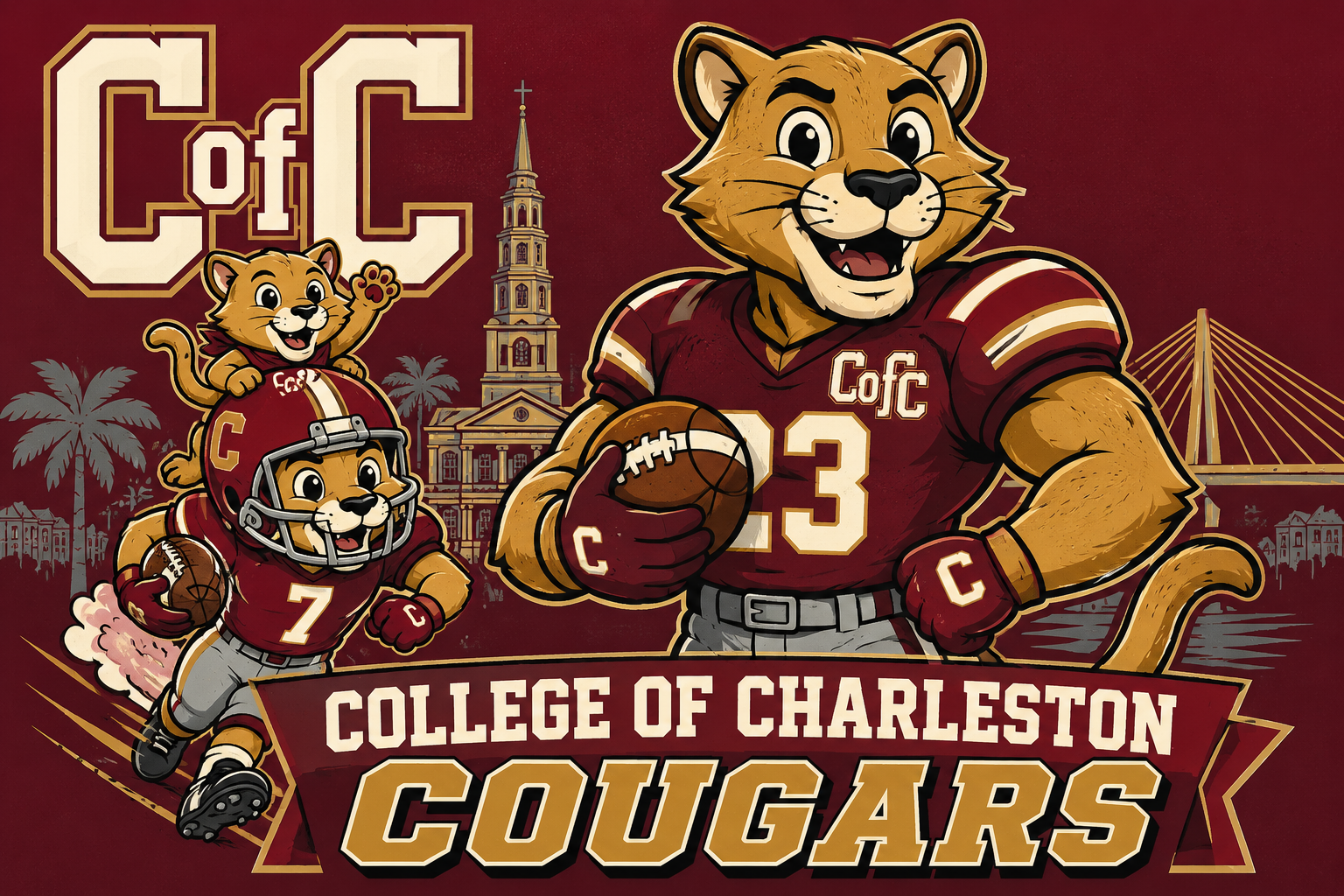 College of Charleston Cougars Football Maroon Gold Artwork