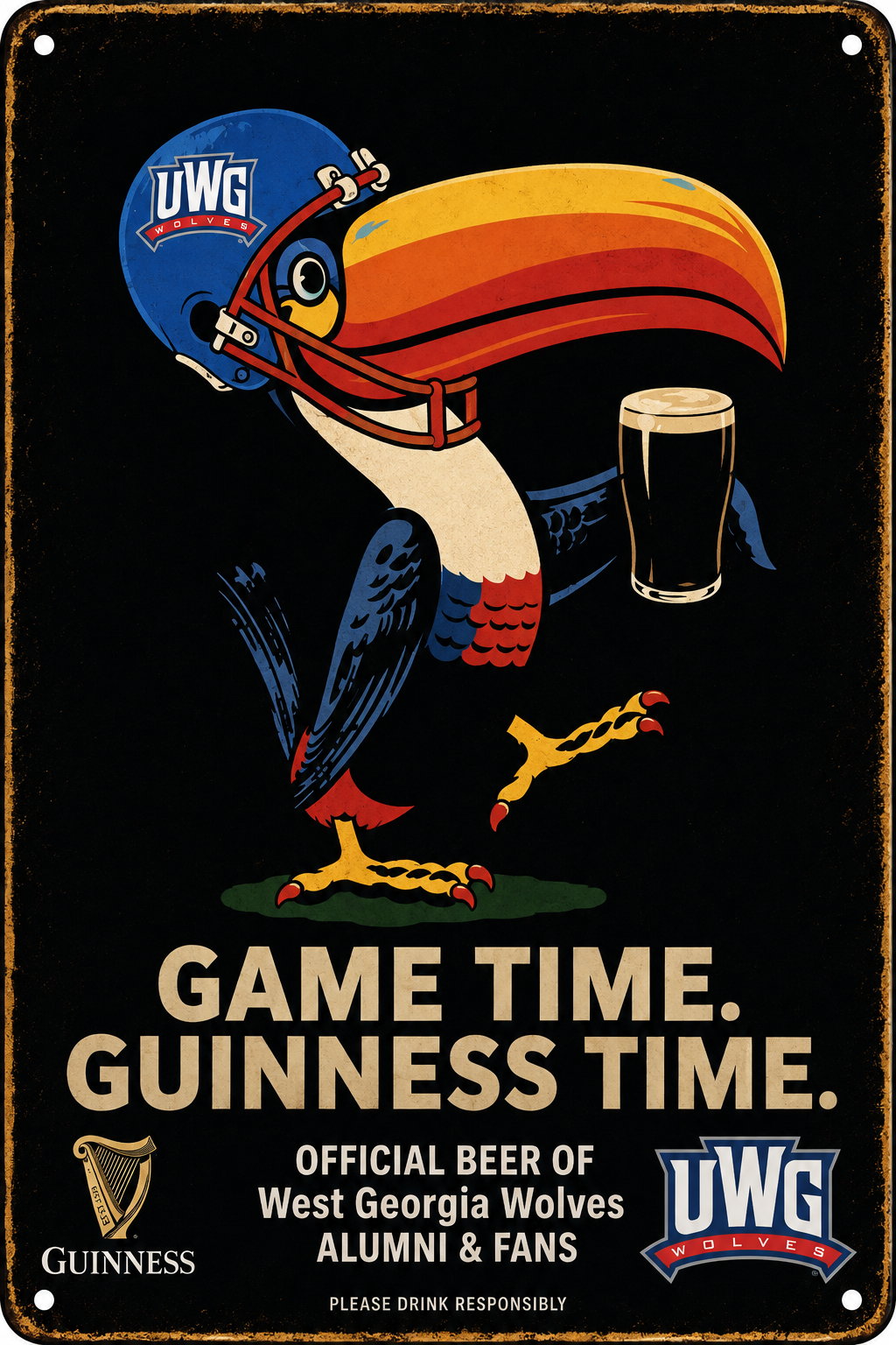 Game Time Guinness West Georgia Wolves Vintage-Style Metal Sign