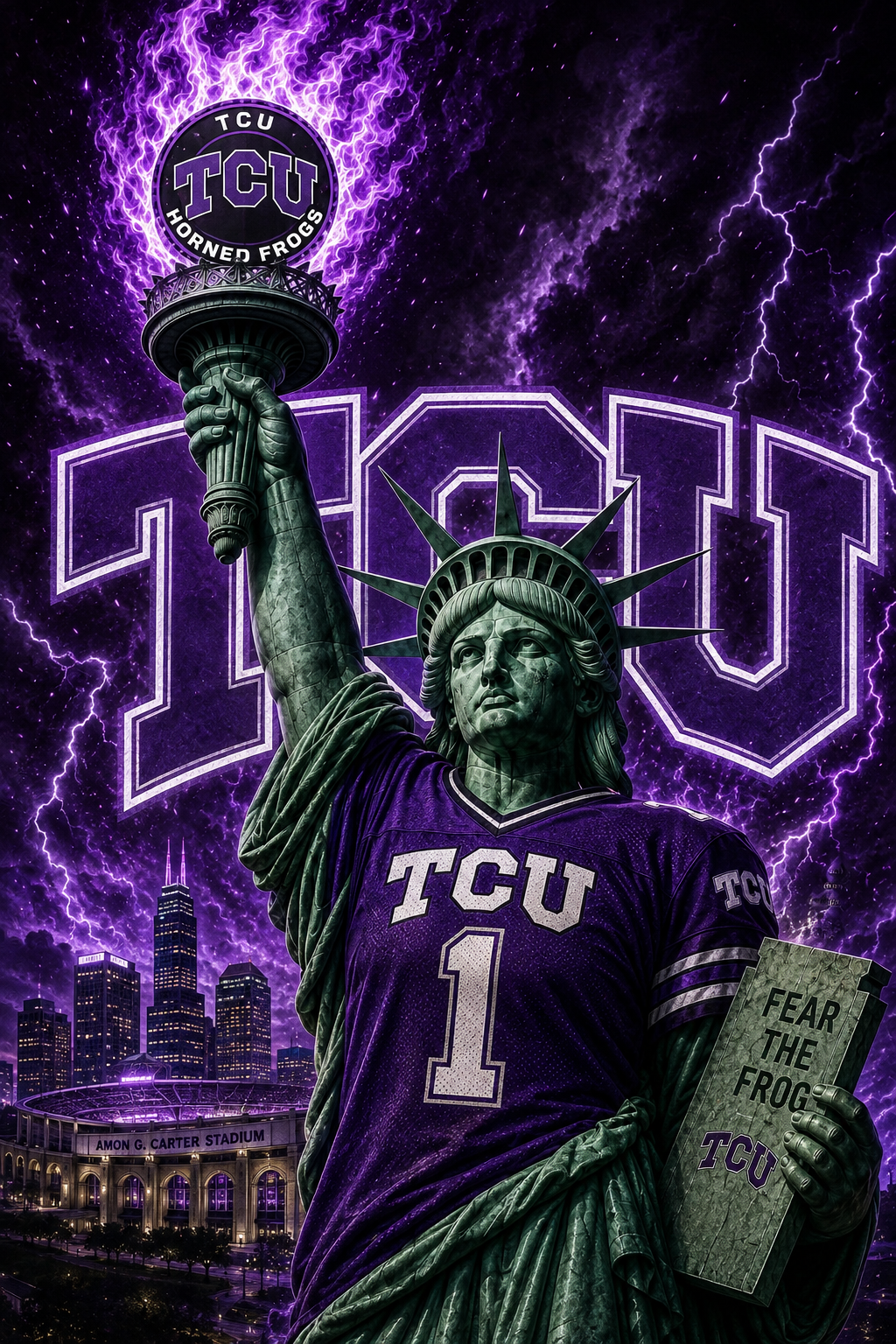 TCU Horned Frogs Statue of Liberty Purple Wall Art