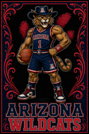 Arizona Wildcats Basketball Bobcat Printed Wall Art
