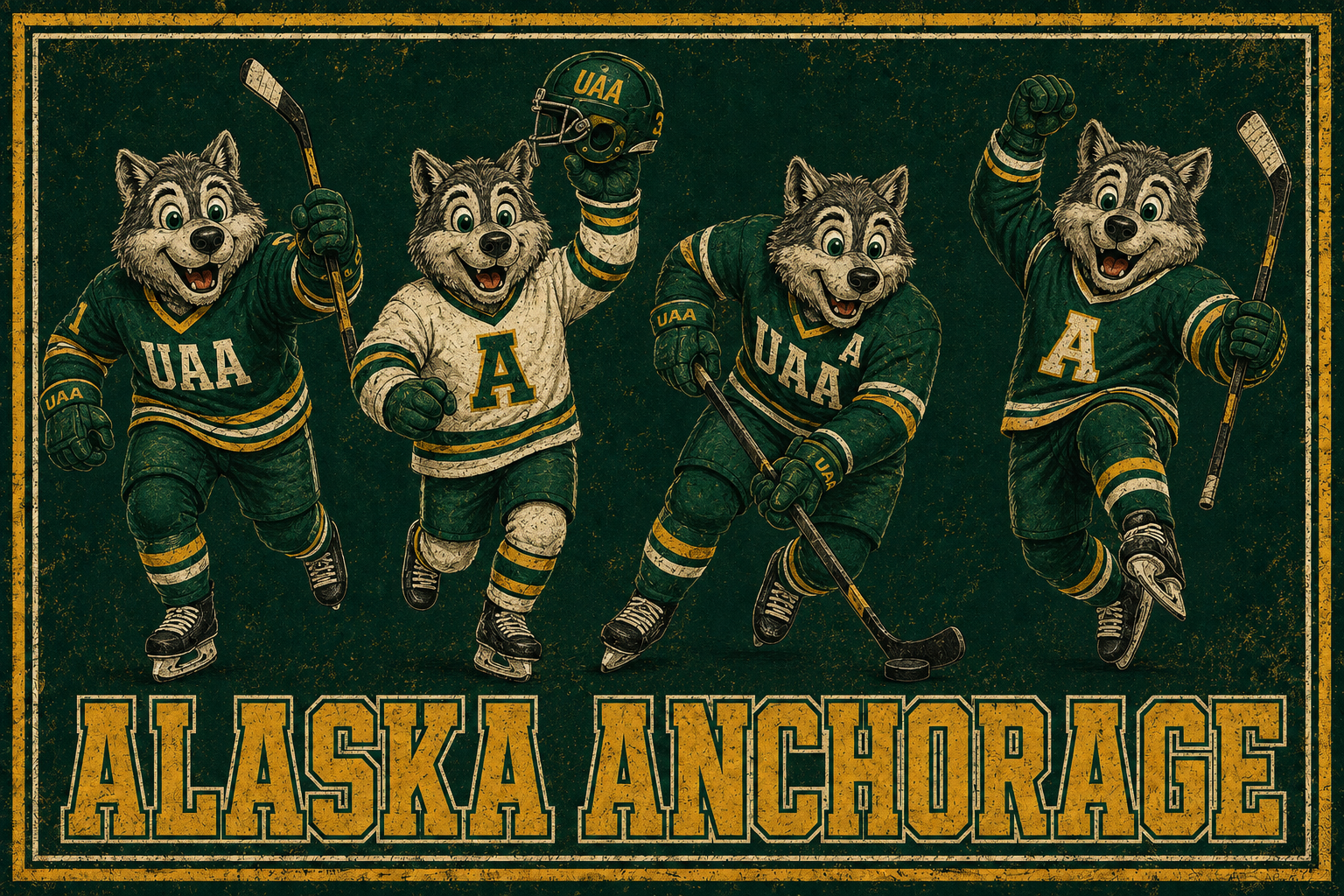 Alaska Anchorage Wolves Hockey Vintage-Style Wall Art