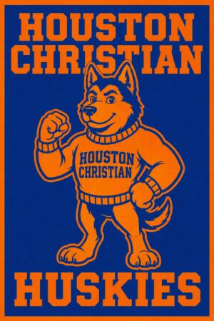 Houston Christian Huskies Blue and Orange Mascot Wall Art