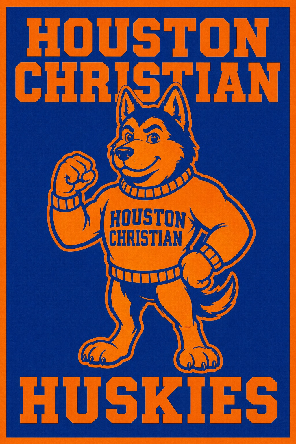 Houston Christian Huskies Blue and Orange Mascot Wall Art