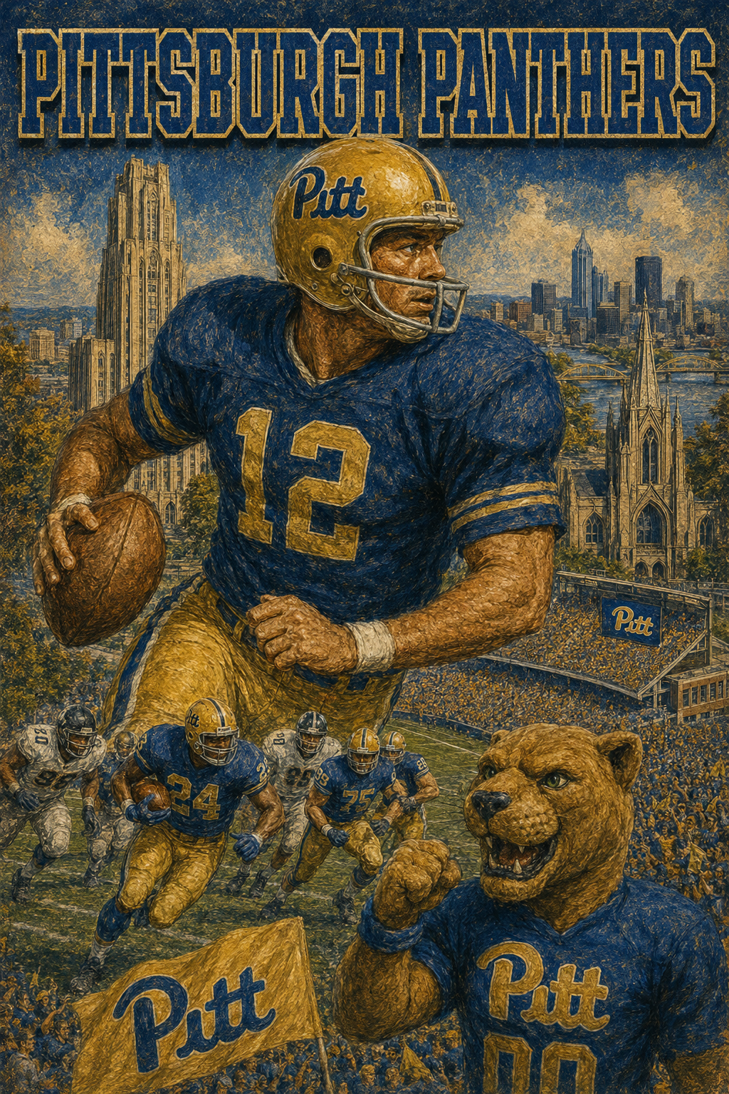 Pittsburgh Panthers Vintage-Style Football Wall Art Print