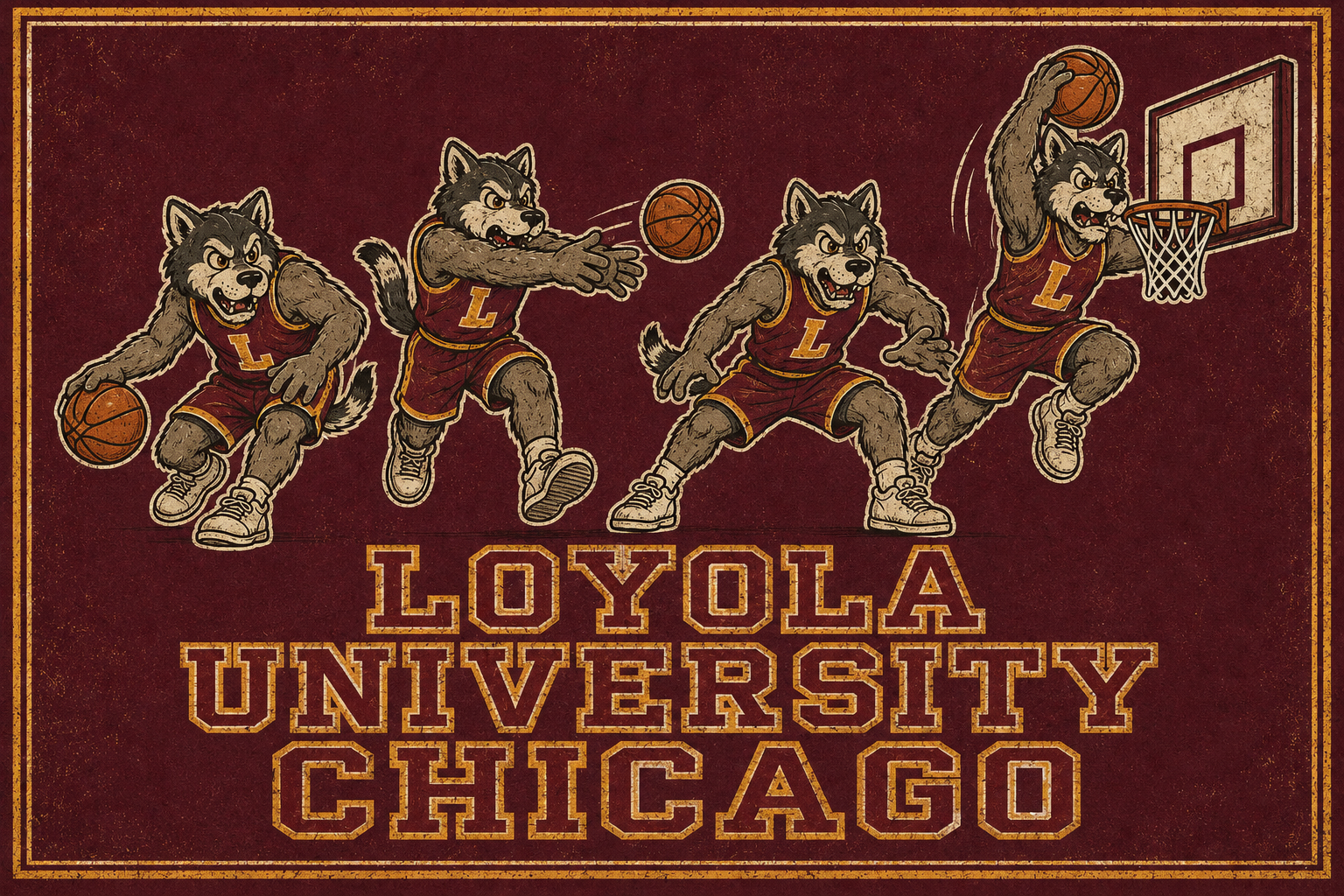 Loyola University Chicago Wolf Basketball Graphic Wall Art