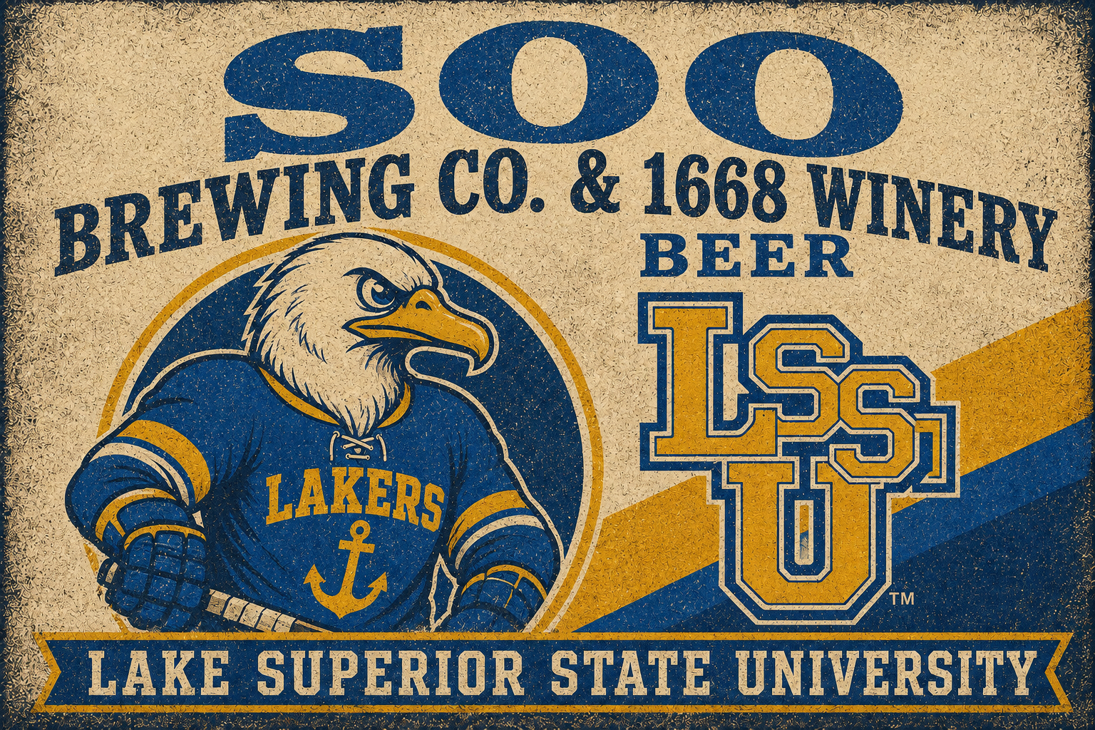 LSSU Lakers Eagle Hockey Beer Brewery Vintage-Style Wall Art
