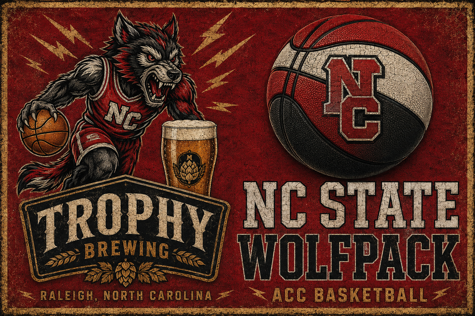 Distressed NC State Wolfpack Basketball Brewery Wall Art