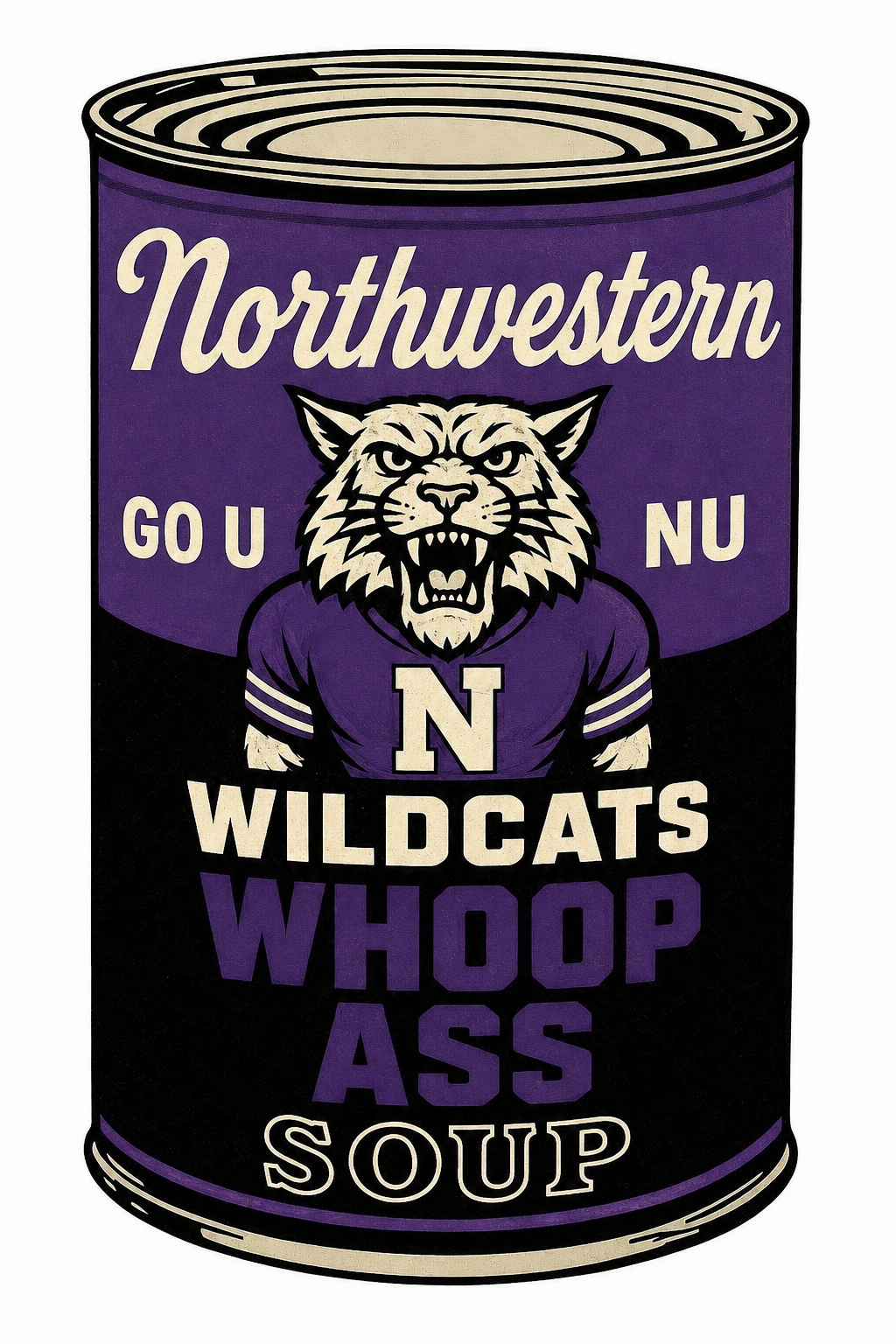 Northwestern Wildcat Whoop Ass Soup Can Wall Art