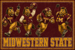Midwestern State Football Horse Mascots Vintage-Style Wall Art