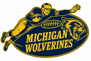 Michigan Wolverines Football Player and Wolverine Vintage-Style Sign