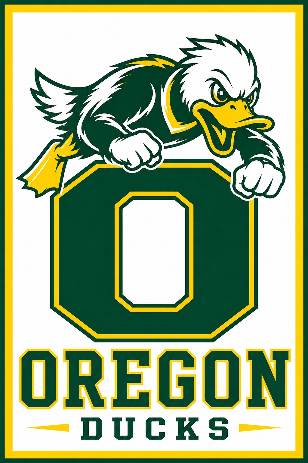 Oregon Ducks Green and Gold Duck Mascot Number 0 Wall Art