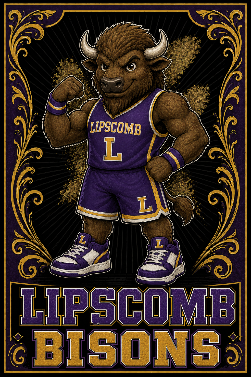 Lipscomb Bisons Purple and Gold Basketball Wall Art