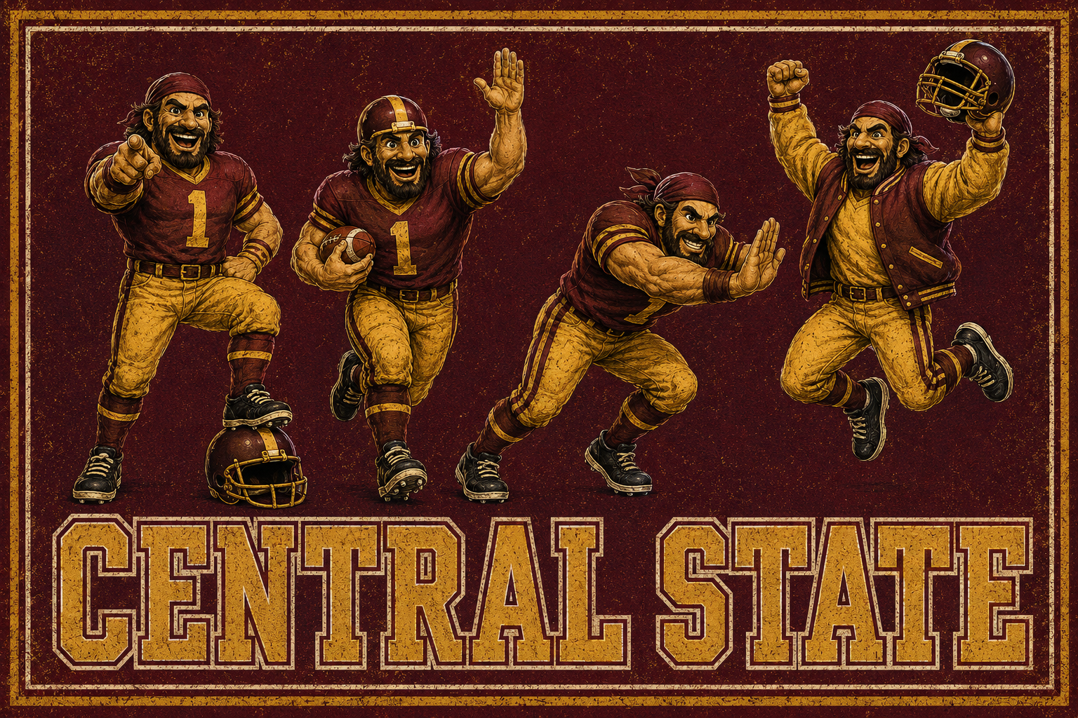 Central State College Pirate Football Vintage-Style Wall Art 12x8in Metal Sign