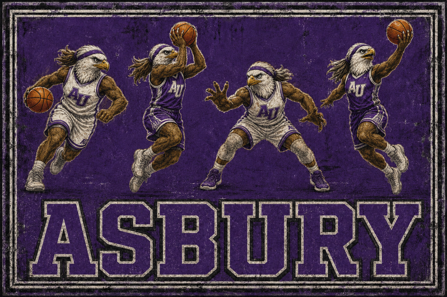 Asbury Eagles Basketball Purple Vintage-Style Wall Art