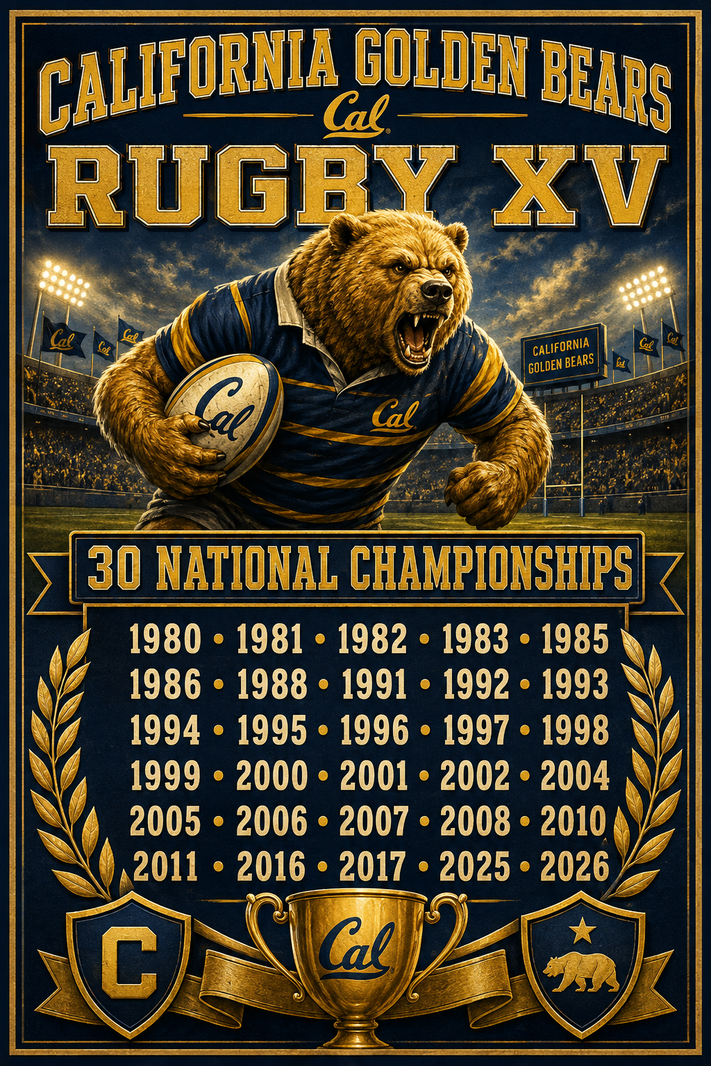 California Golden Bears Rugby XV Championship Wall Art