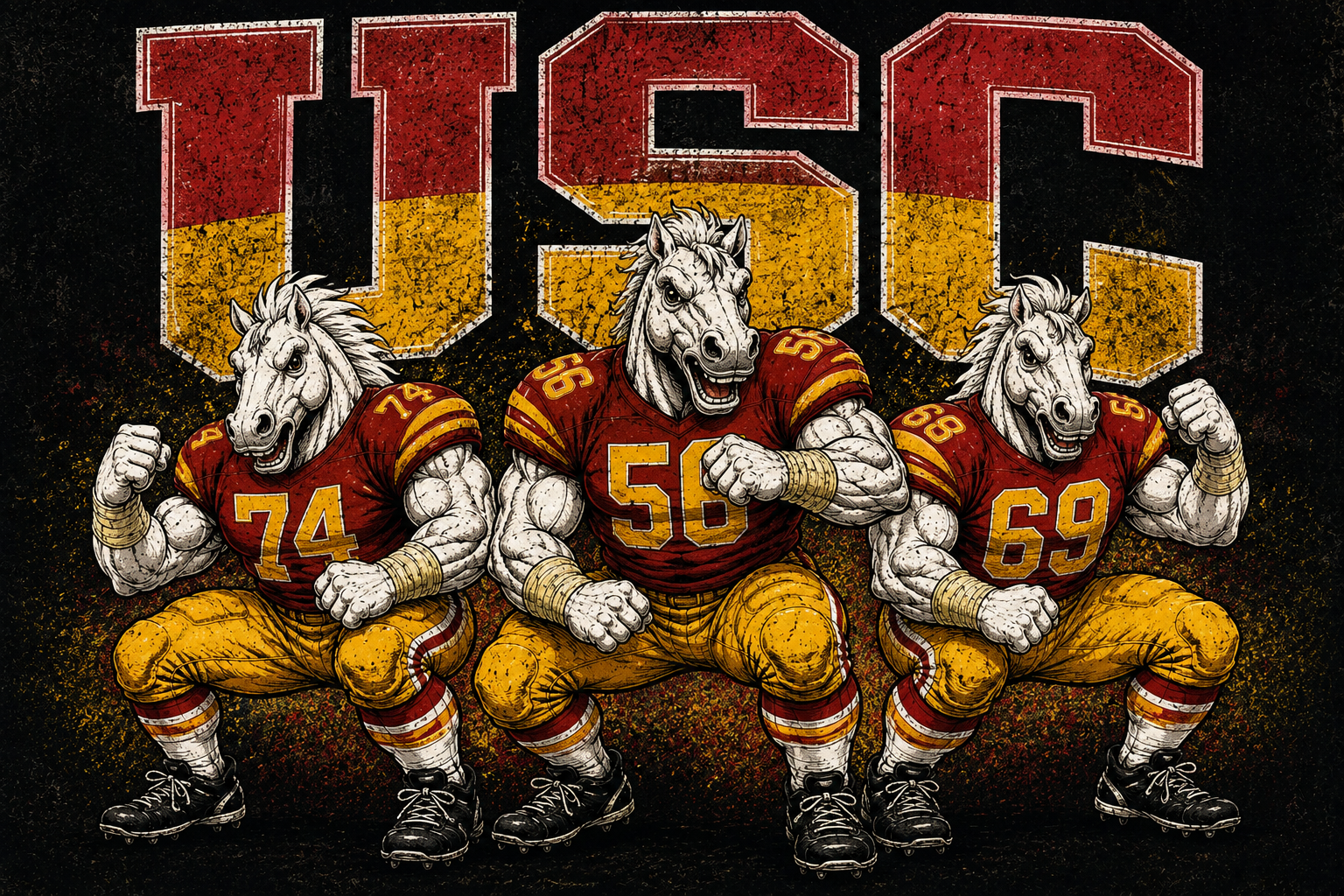 Three Horse-Head Football Players Vintage-Style Wall Art