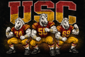 Horse-Head Football Players Red and Gold Graphic Wall Art